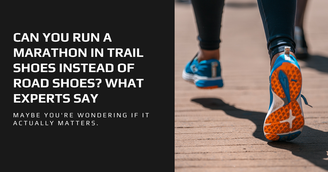 Marathon runner choosing between trail and road shoes